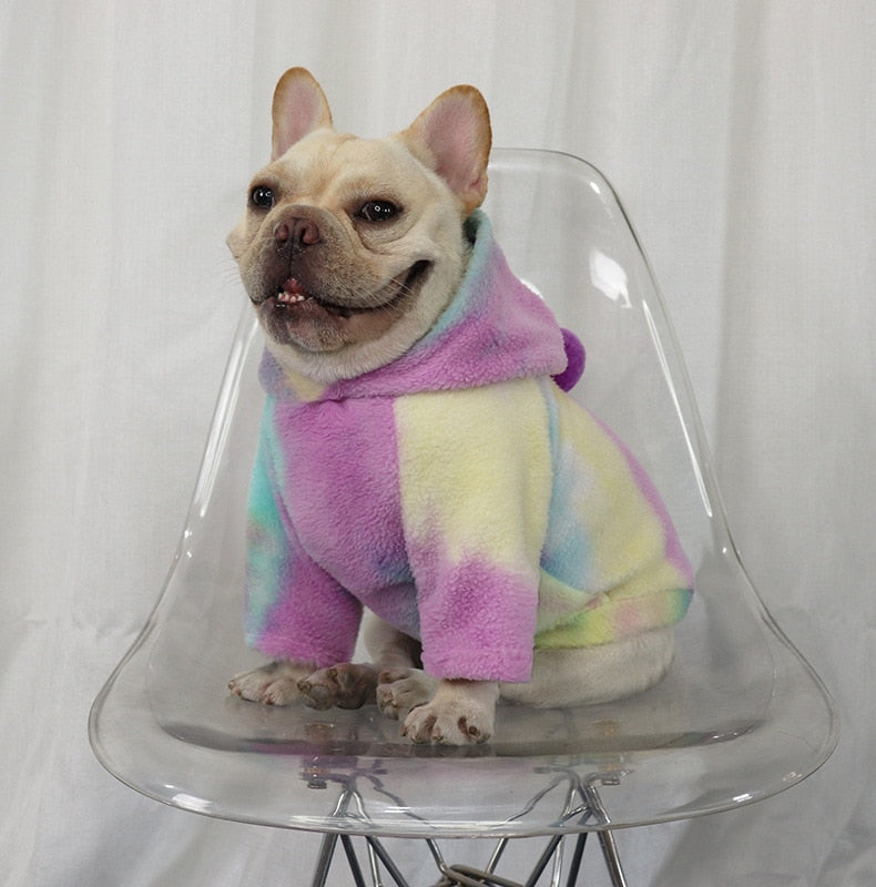 French Winter Outfit with Hoodie for Dogs, Tie-Dye Hoodie